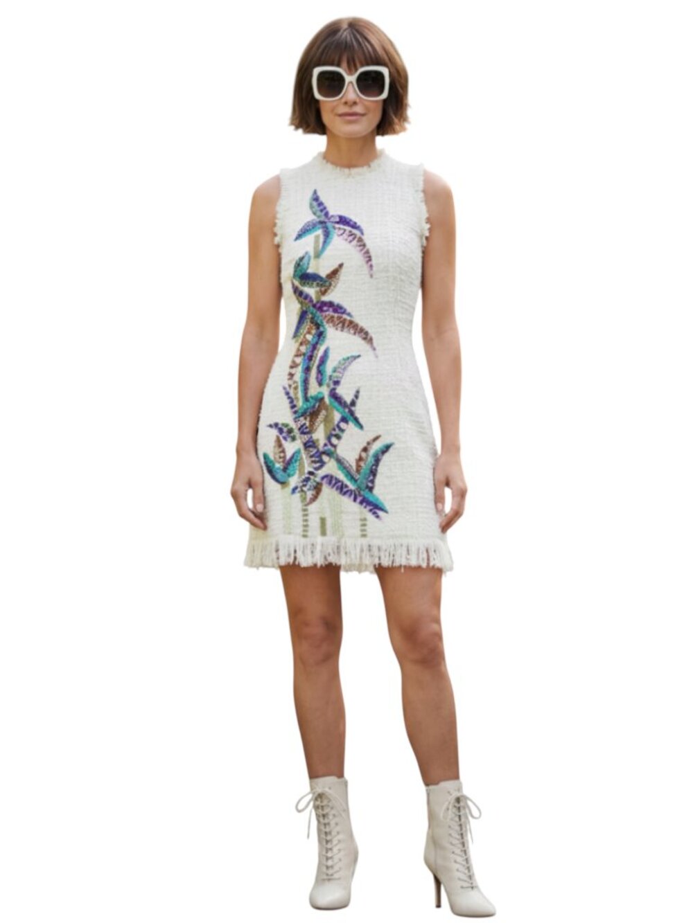 PRADA VINTAGE EMBROIDERED TWEED MINI DRESS SIZE 38 - Picture 7 of 16